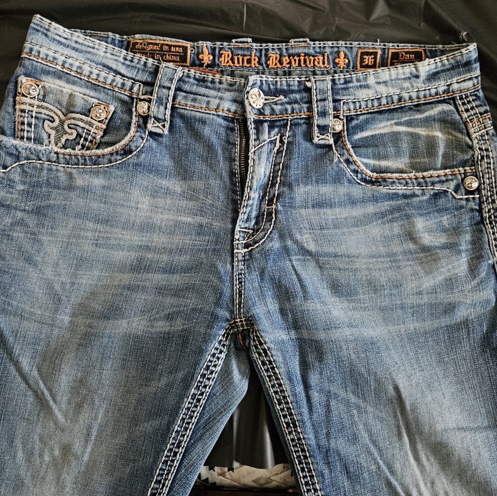 Rock Revival Distressed Blue Men's Jeans